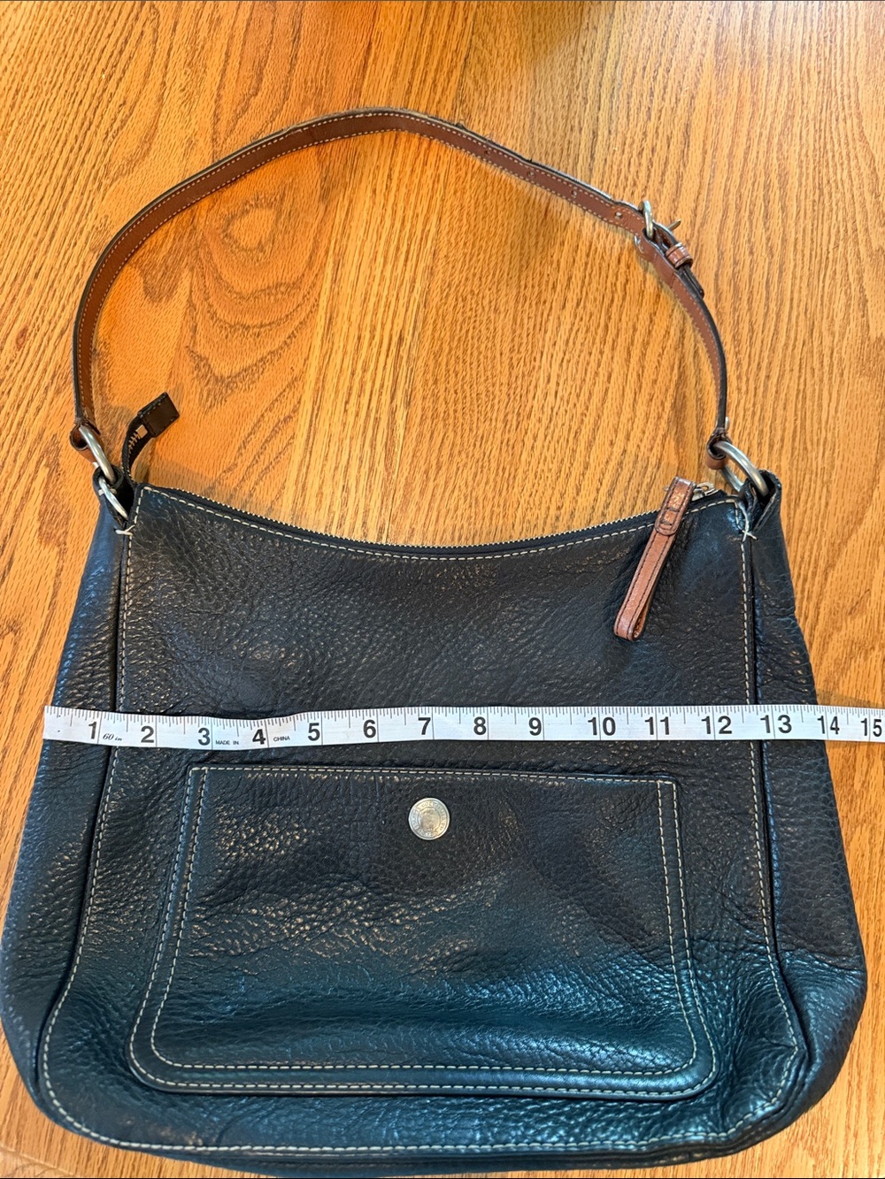 COACH VTG F10891 BLACK PEBBLE LEATHER CHELSEA SHOULDER BAG PURSE BROWN STRAP - Picture 10 of 12